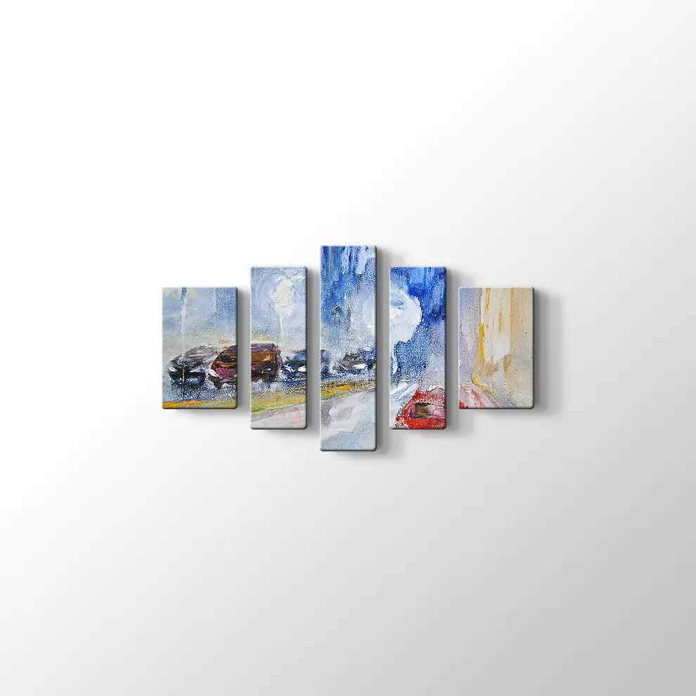 Yağmur ve Arabalar Kanvas Tablo