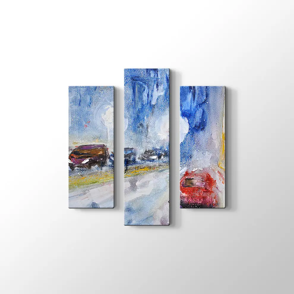 Yağmur ve Arabalar Kanvas Tablo