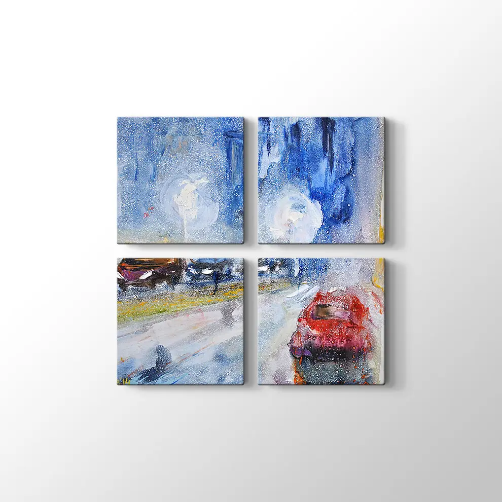 Yağmur ve Arabalar Kanvas Tablo
