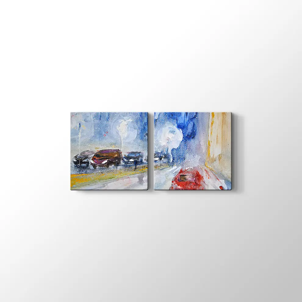 Yağmur ve Arabalar Kanvas Tablo