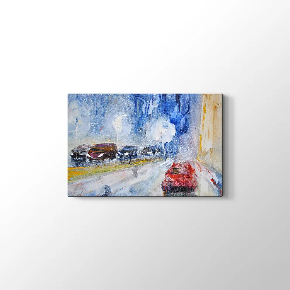 Yağmur ve Arabalar Kanvas Tablo