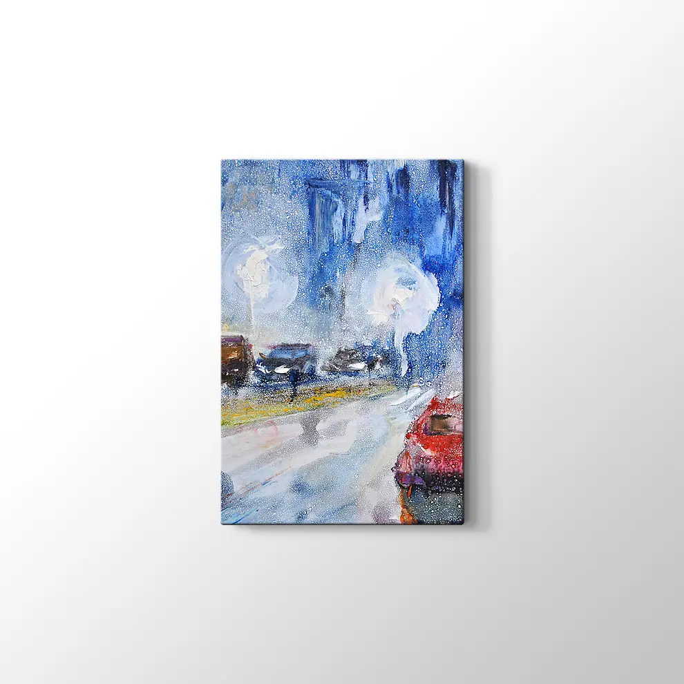 Yağmur ve Arabalar Kanvas Tablo