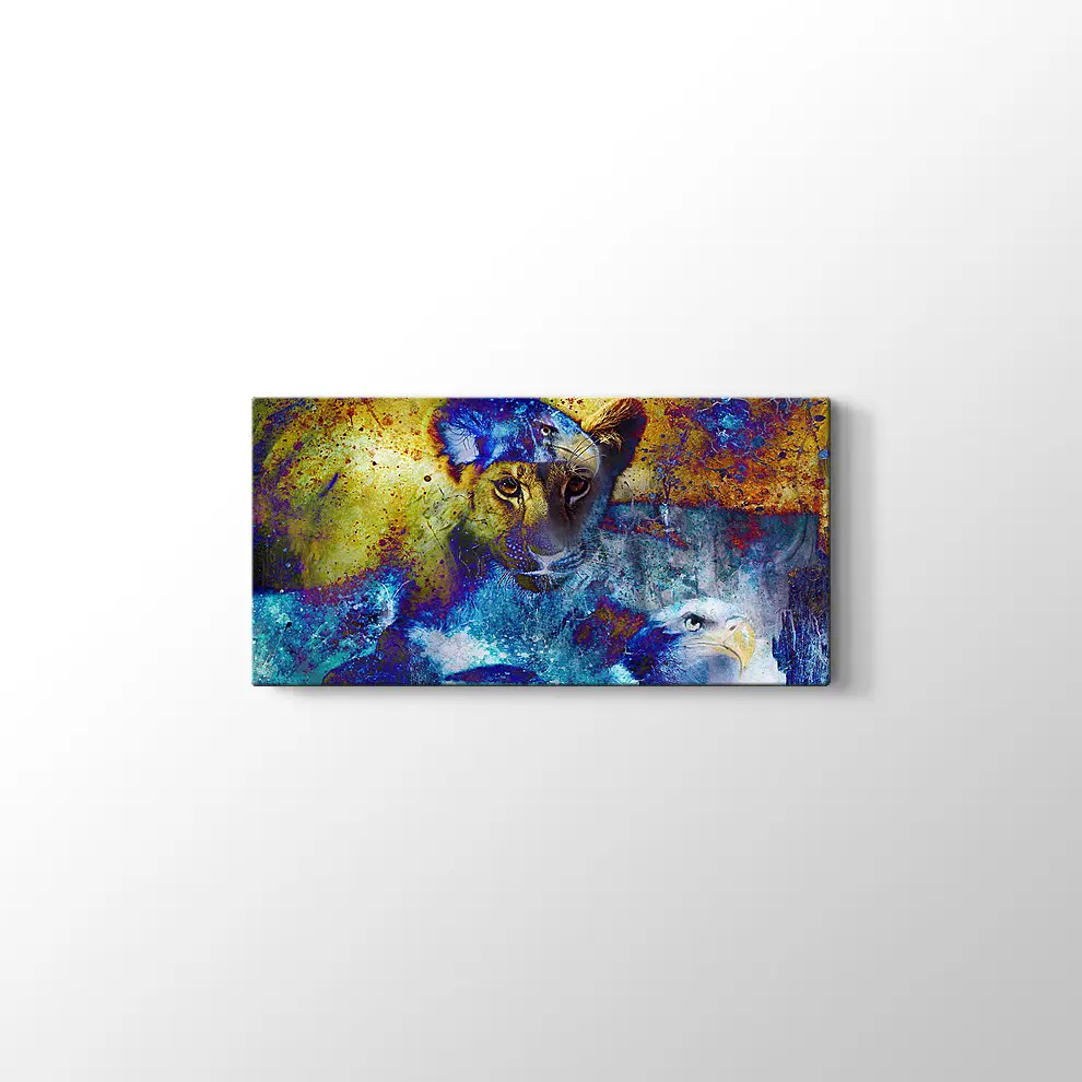 Aslan Yavrusu ve Kartal Kanvas Tablo