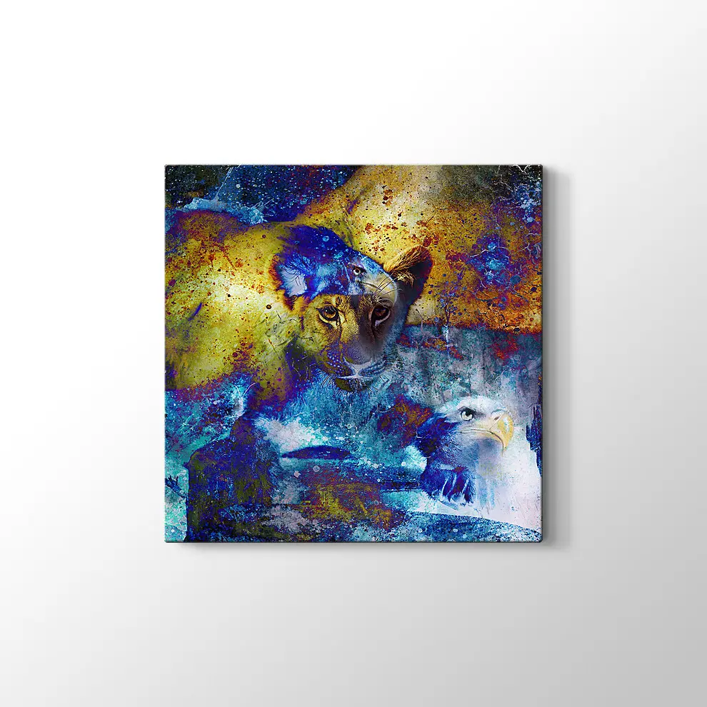 Aslan Yavrusu ve Kartal Kanvas Tablo