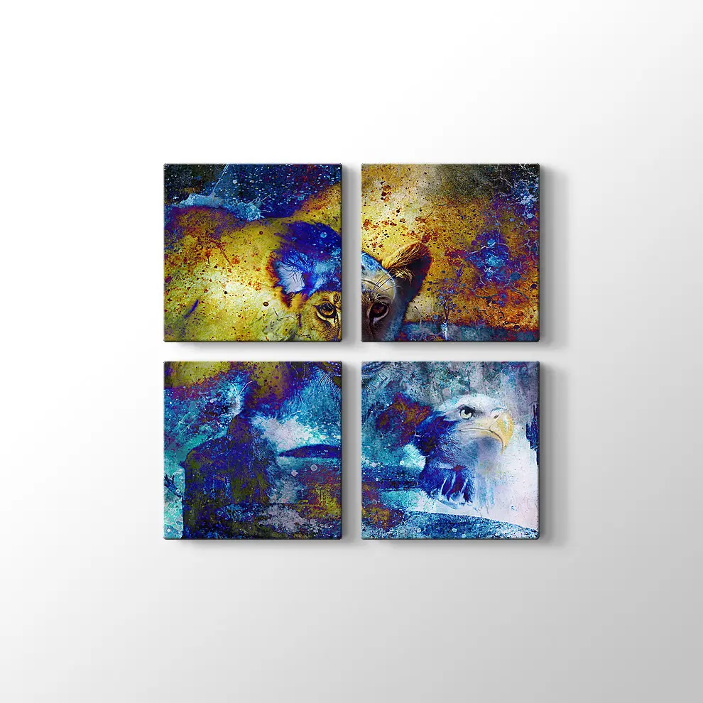 Aslan Yavrusu ve Kartal Kanvas Tablo