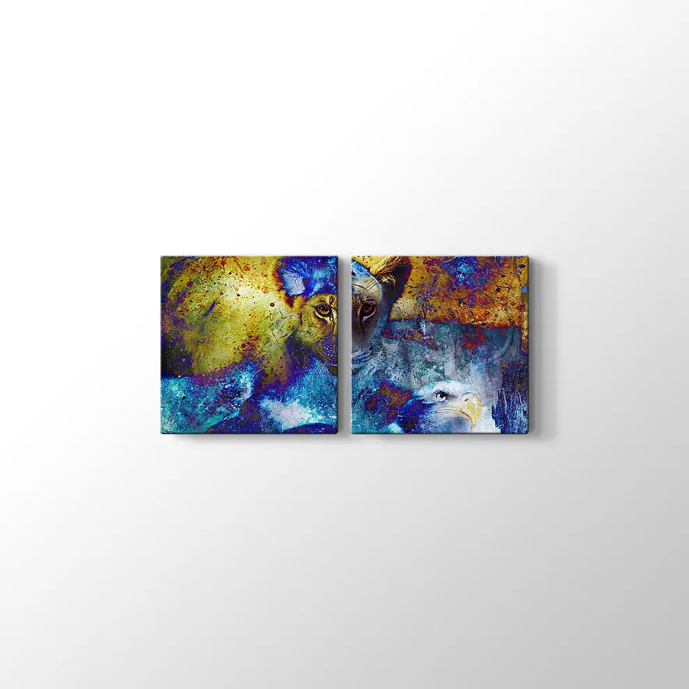 Aslan Yavrusu ve Kartal Kanvas Tablo