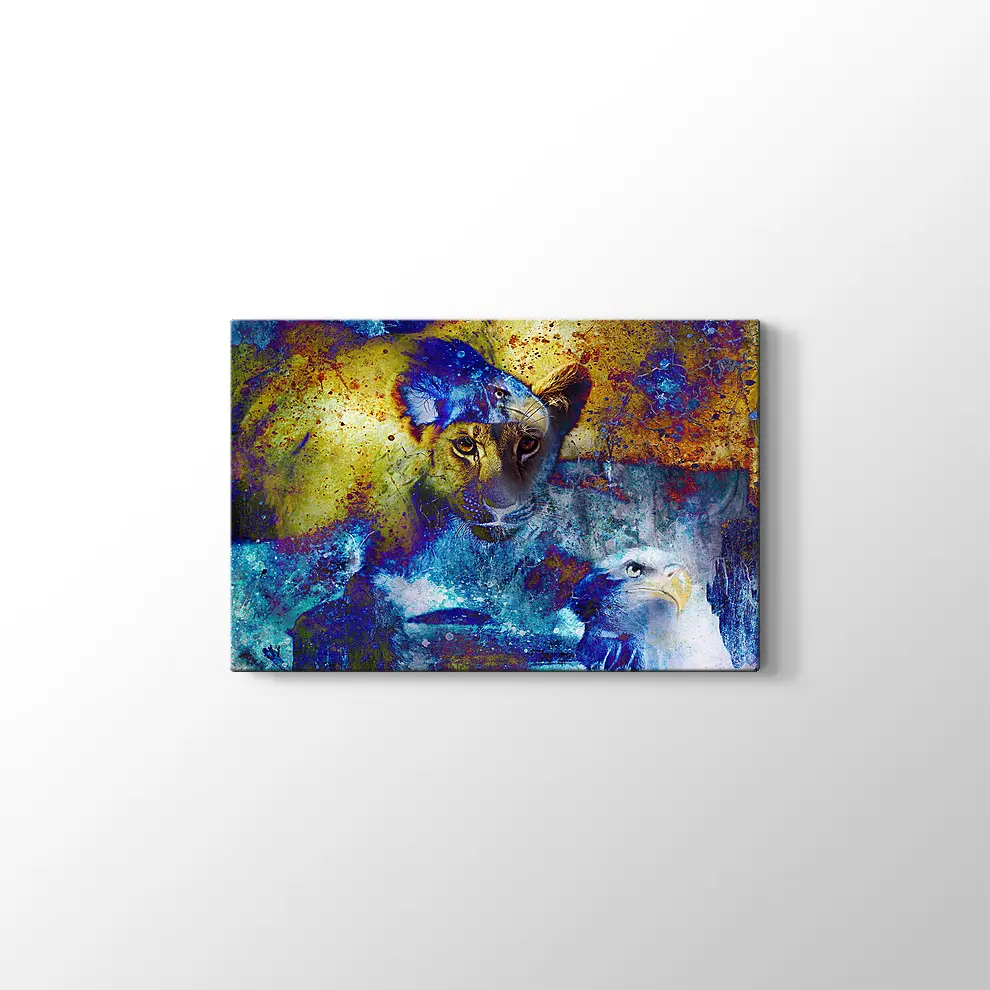 Aslan Yavrusu ve Kartal Kanvas Tablo