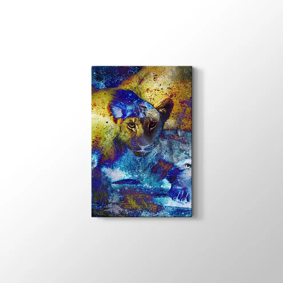 Aslan Yavrusu ve Kartal Kanvas Tablo