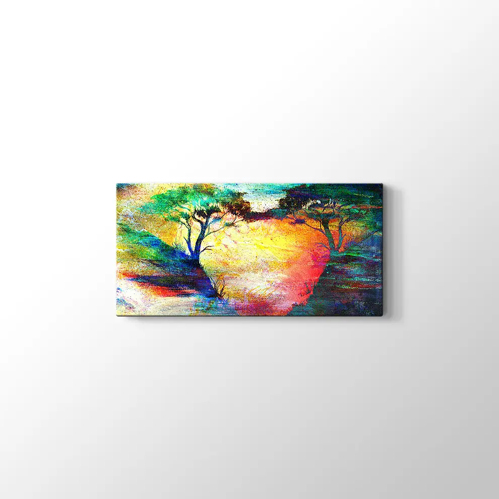Romantik Gün Batımı ve  Ağaçlar Kanvas Tablo