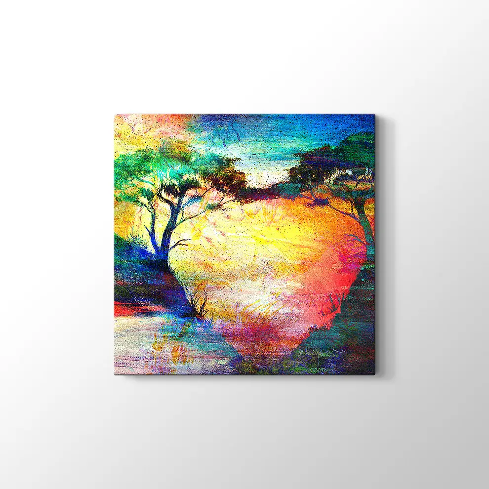 Romantik Gün Batımı ve  Ağaçlar Kanvas Tablo
