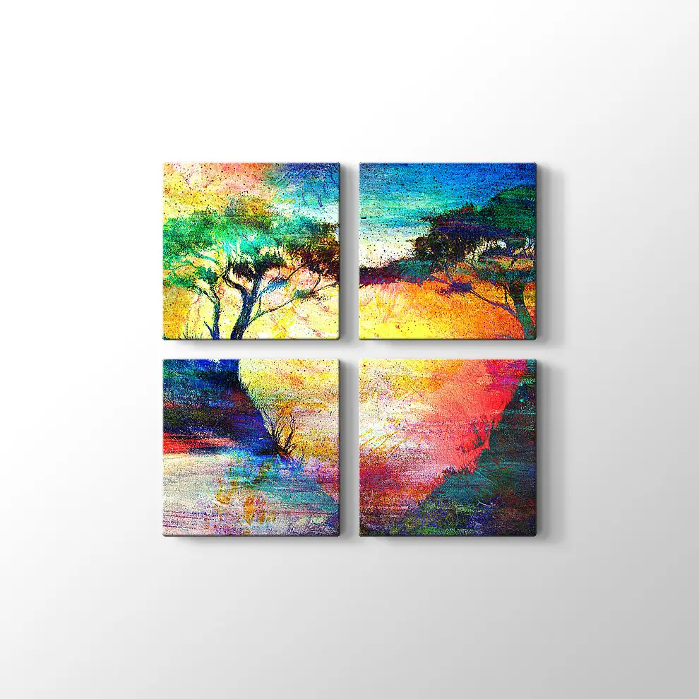 Romantik Gün Batımı ve  Ağaçlar Kanvas Tablo