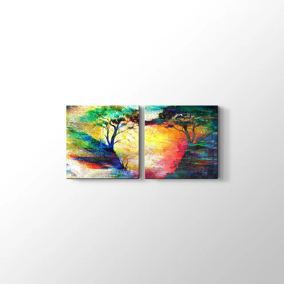 Romantik Gün Batımı ve  Ağaçlar Kanvas Tablo