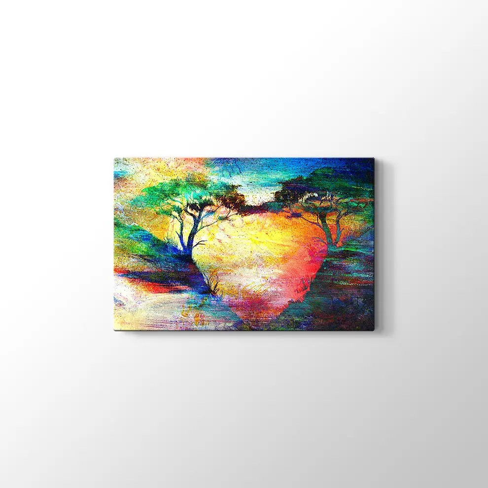 Romantik Gün Batımı ve  Ağaçlar Kanvas Tablo