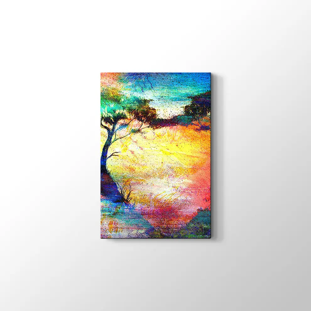 Romantik Gün Batımı ve  Ağaçlar Kanvas Tablo