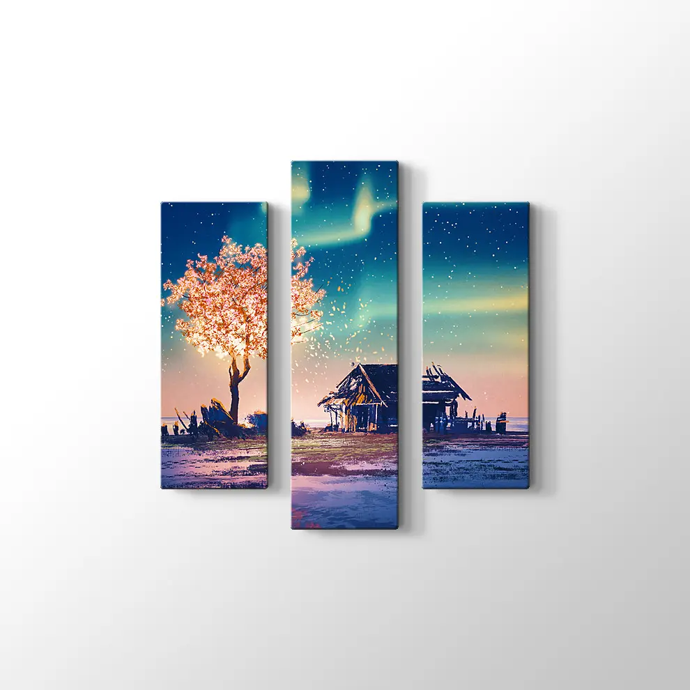 Yanlız Kulübe ve Gece Kanvas Tablo