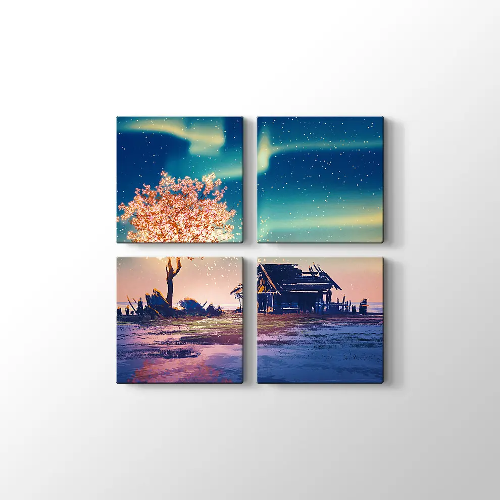 Yanlız Kulübe ve Gece Kanvas Tablo