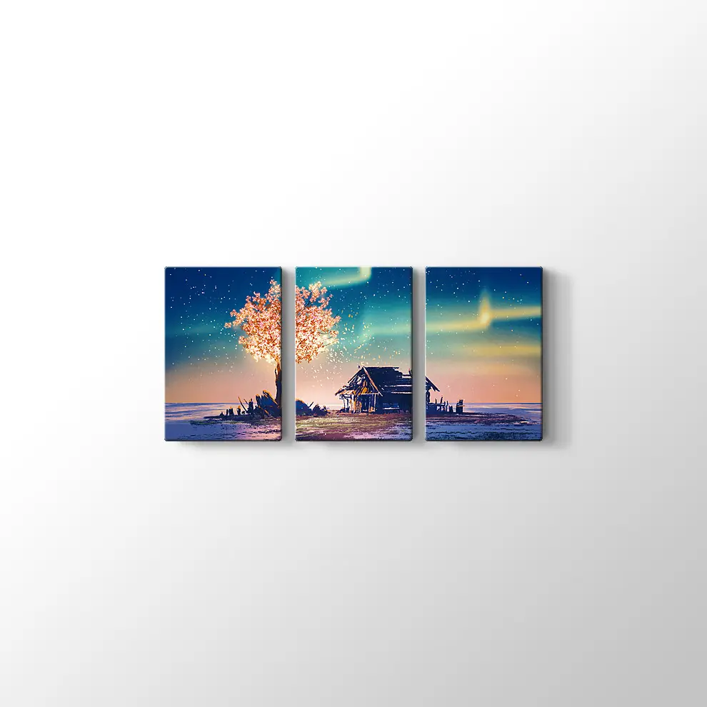 Yanlız Kulübe ve Gece Kanvas Tablo