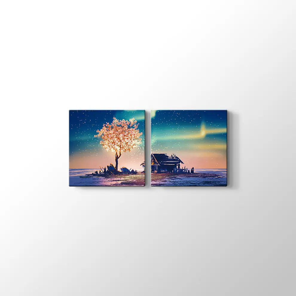 Yanlız Kulübe ve Gece Kanvas Tablo