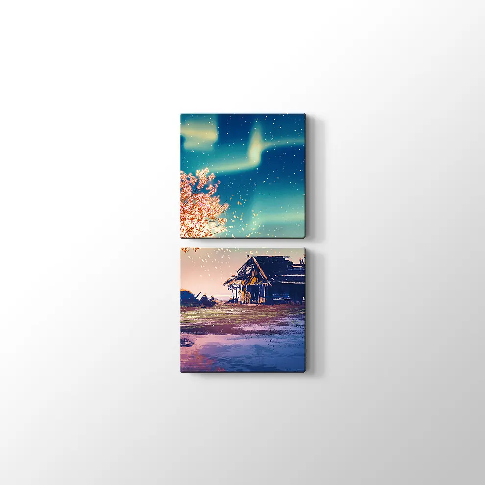 Yanlız Kulübe ve Gece Kanvas Tablo