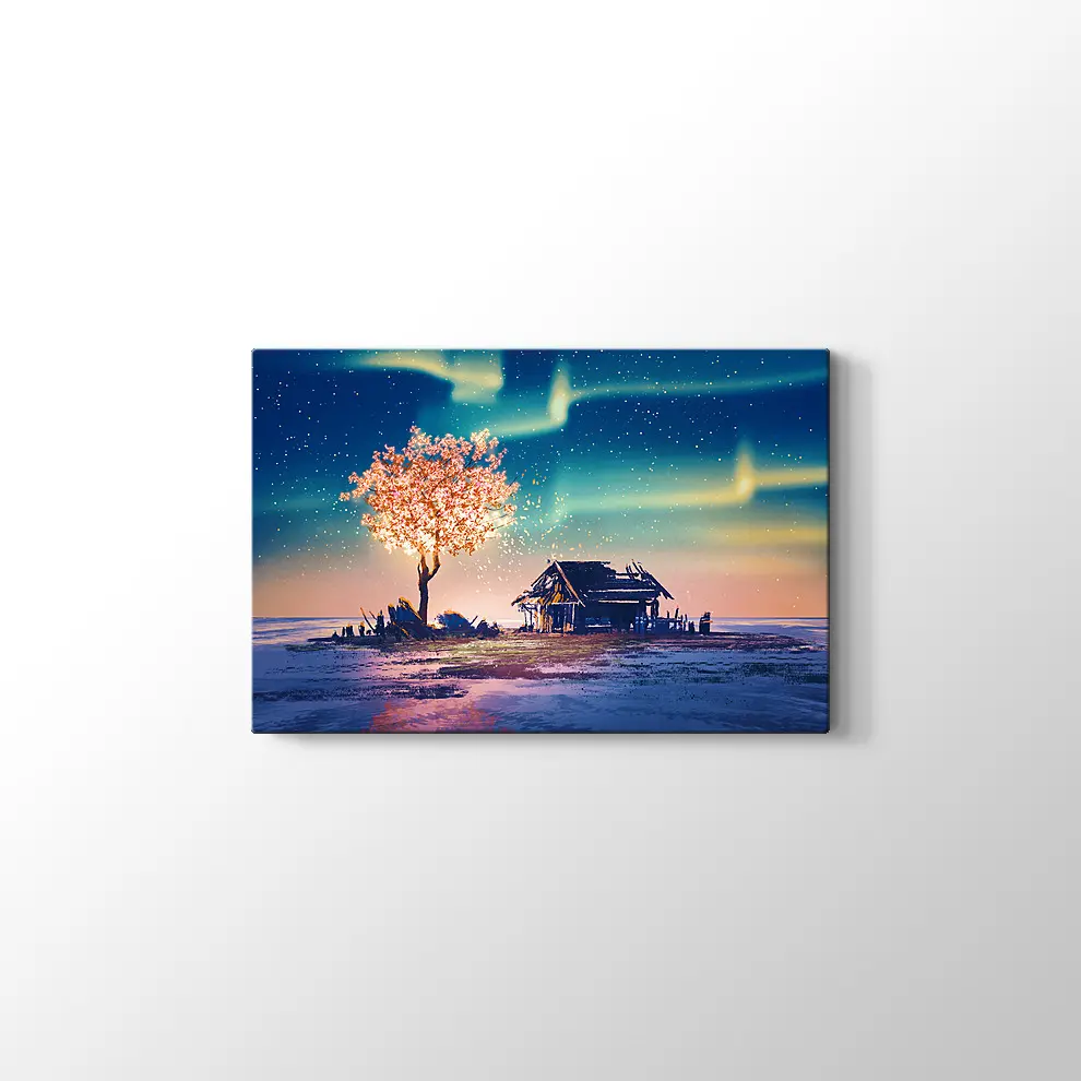 Yanlız Kulübe ve Gece Kanvas Tablo