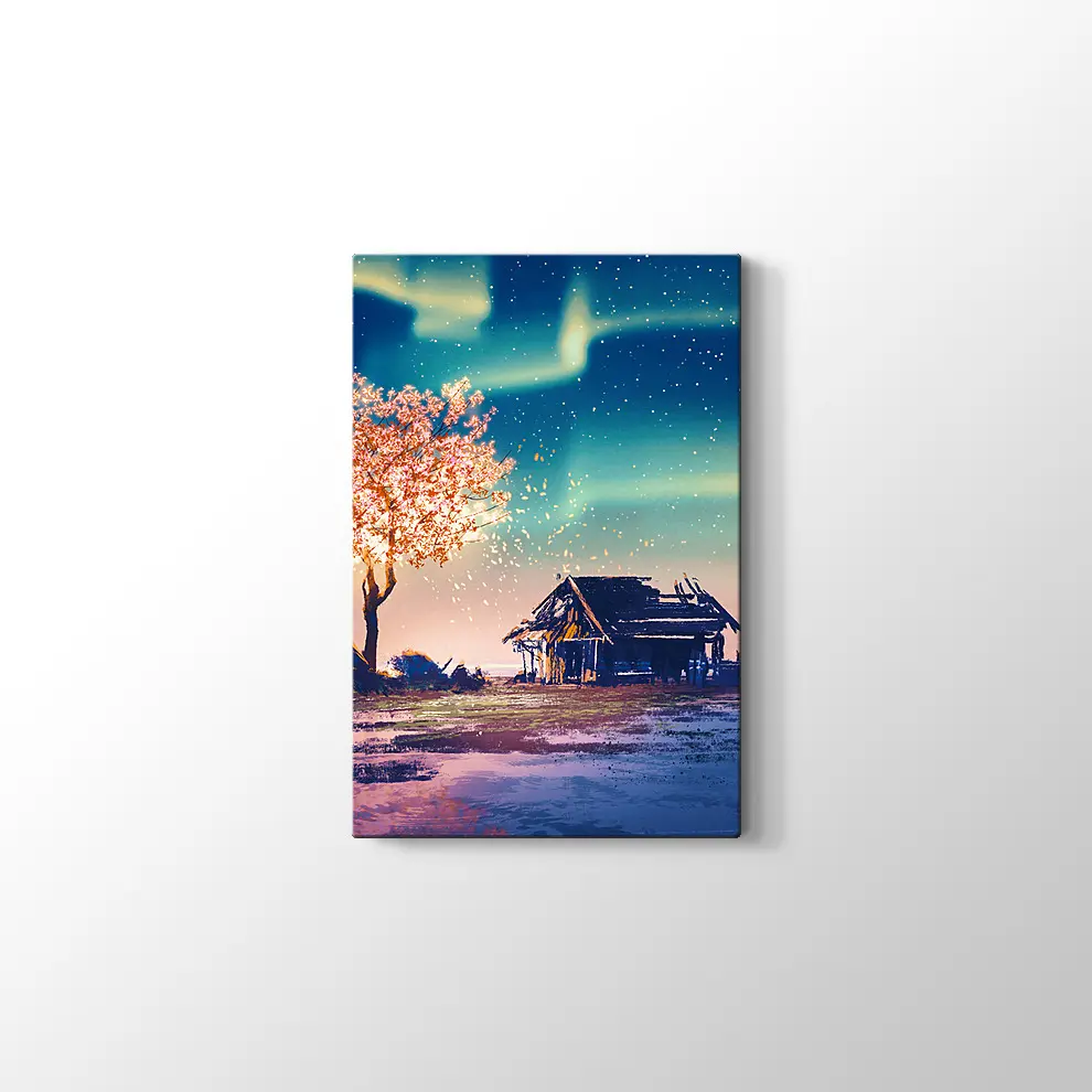 Yanlız Kulübe ve Gece Kanvas Tablo