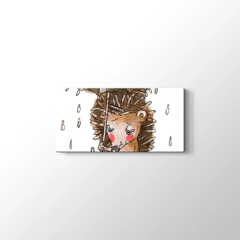 Şemsiyeli Kirpi Kanvas Tablo