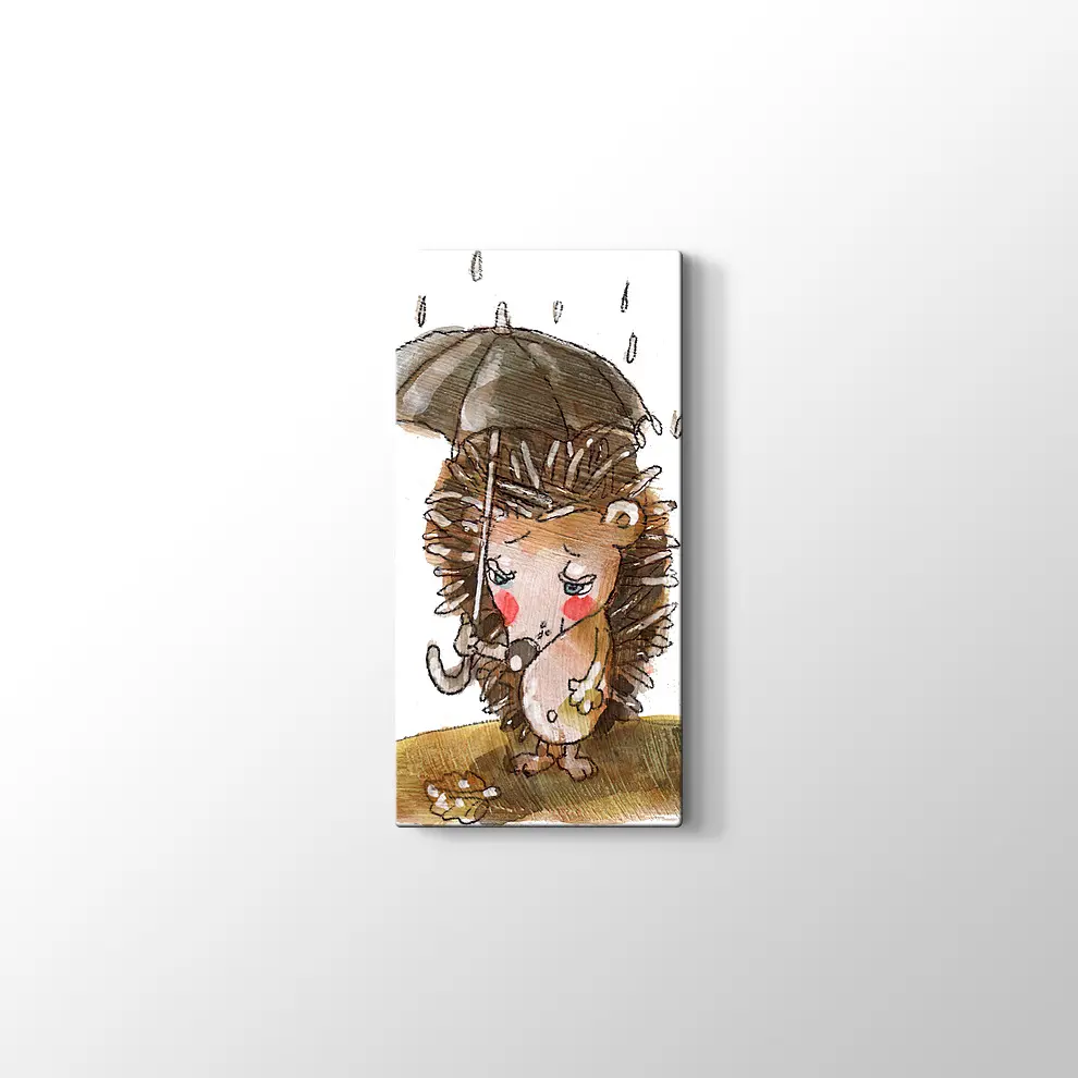 Şemsiyeli Kirpi Kanvas Tablo