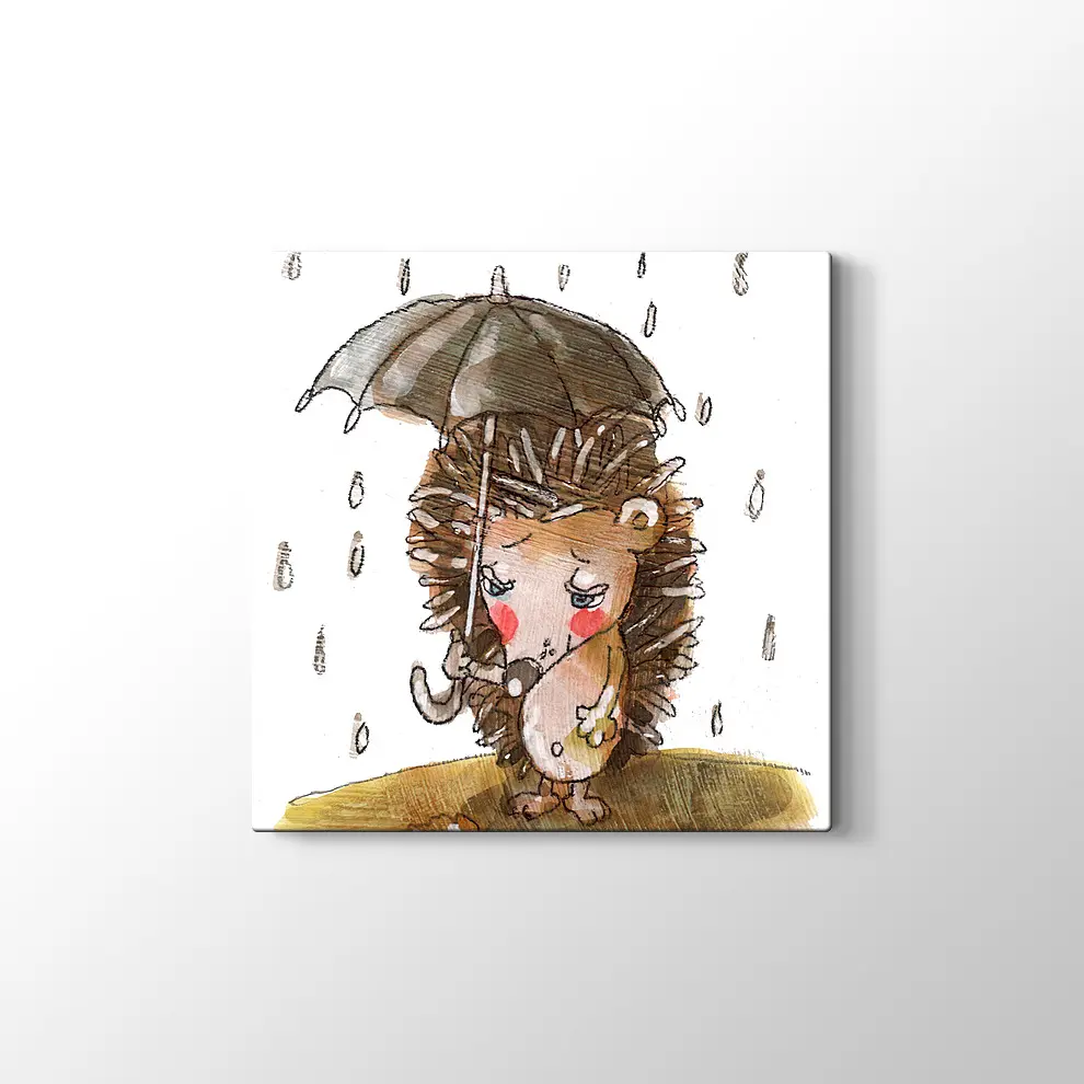 Şemsiyeli Kirpi Kanvas Tablo