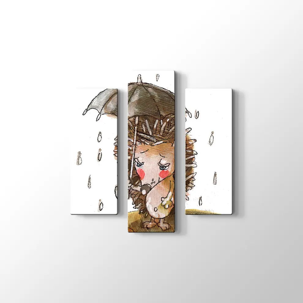 Şemsiyeli Kirpi Kanvas Tablo