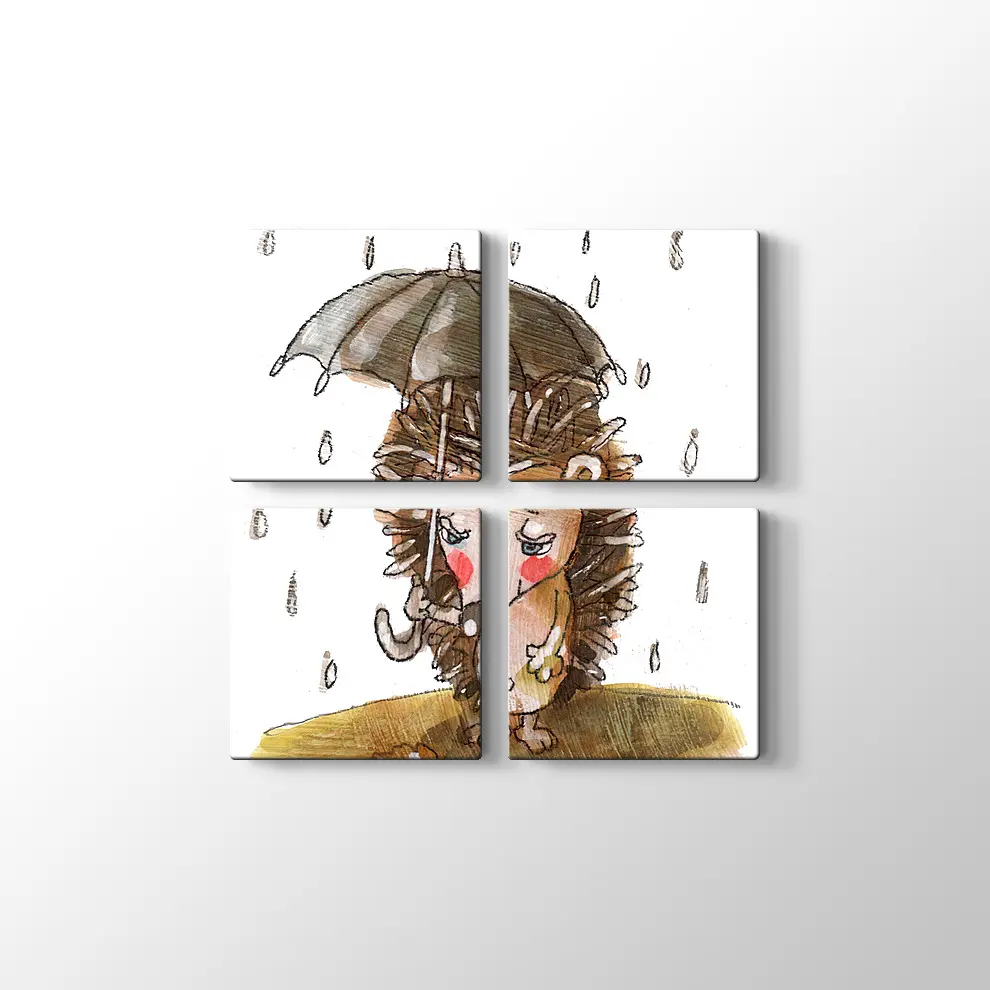 Şemsiyeli Kirpi Kanvas Tablo