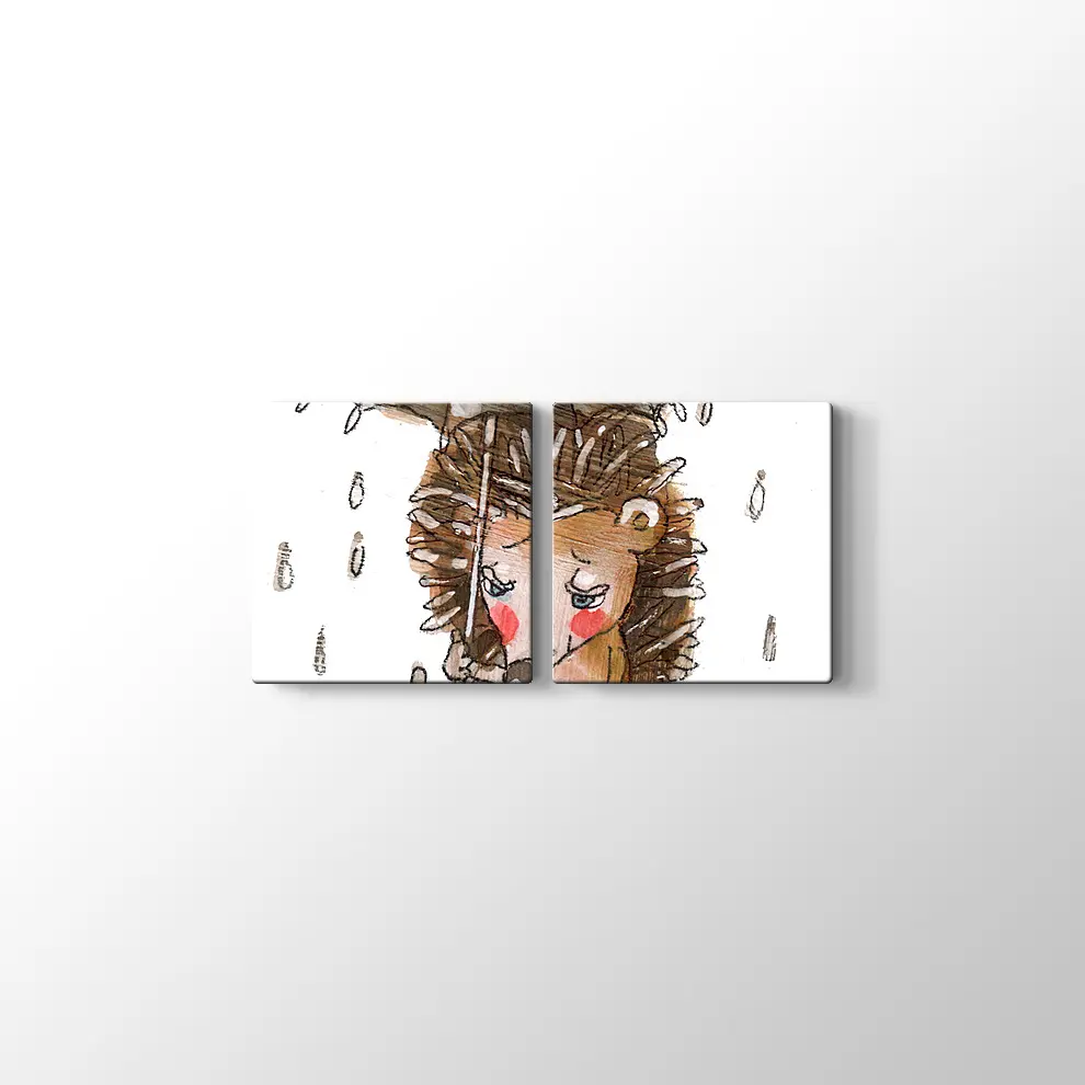 Şemsiyeli Kirpi Kanvas Tablo