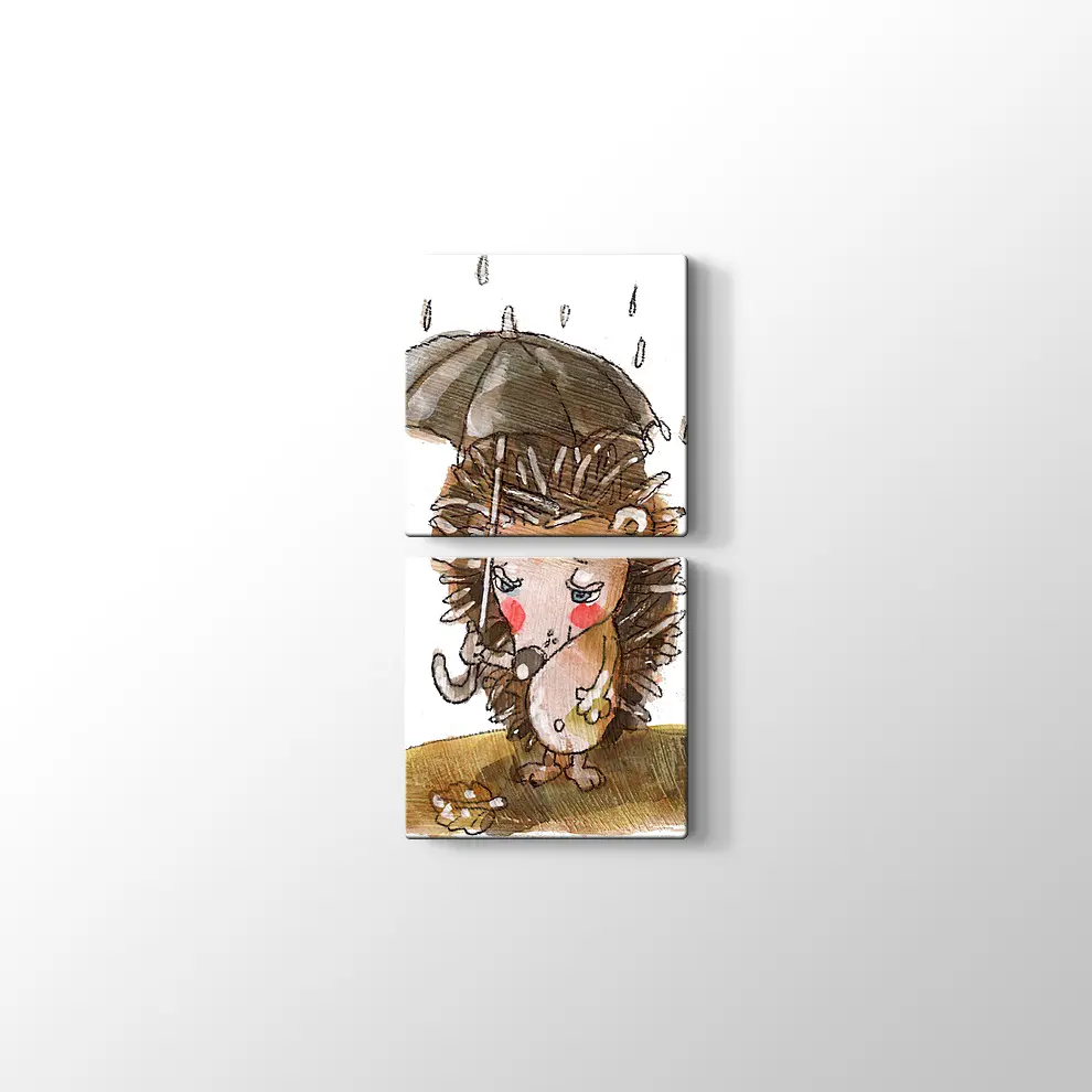 Şemsiyeli Kirpi Kanvas Tablo