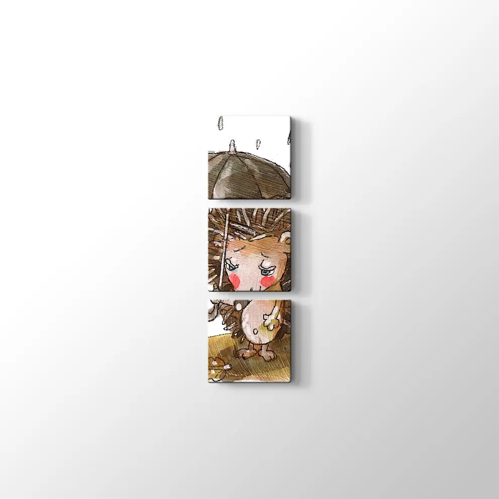 Şemsiyeli Kirpi Kanvas Tablo