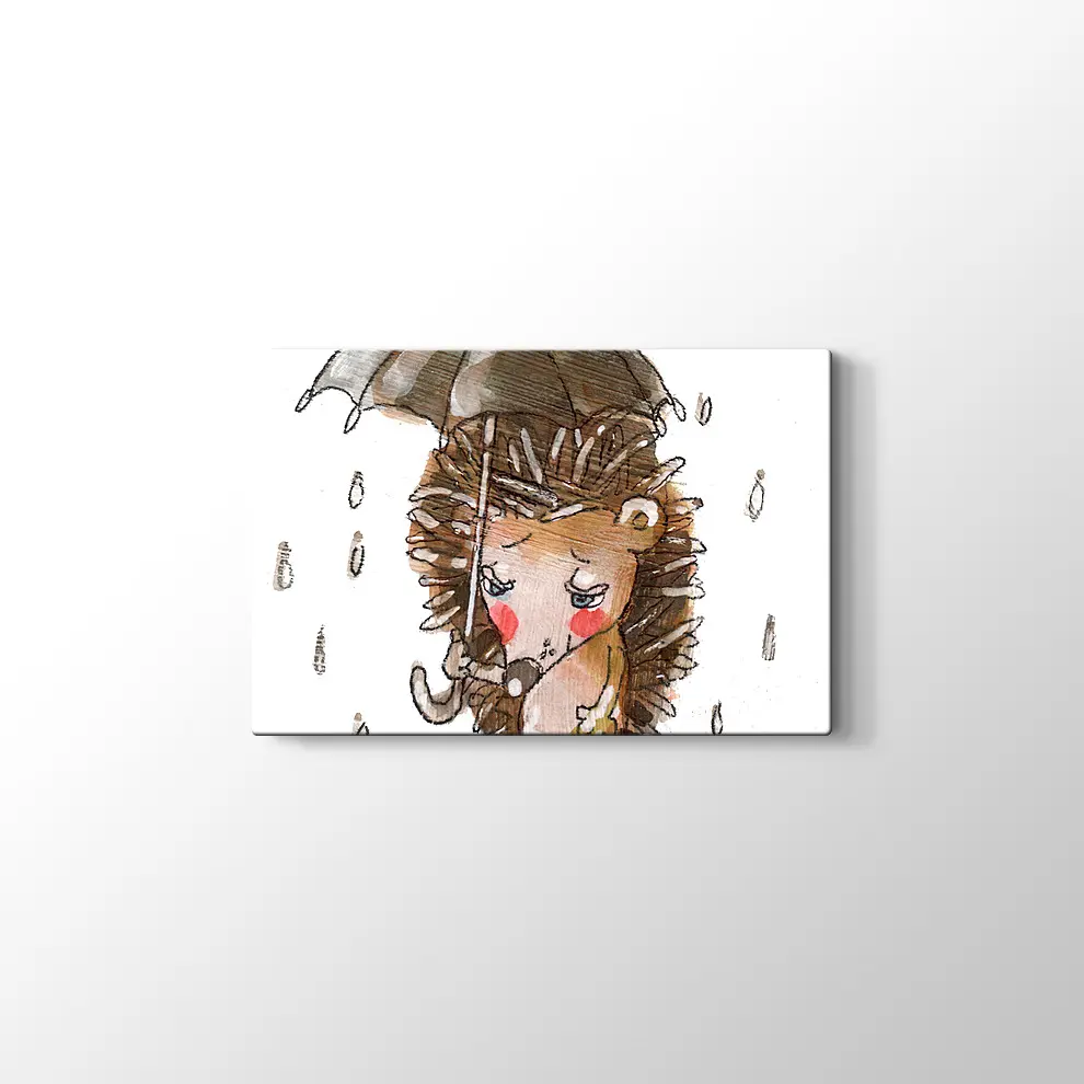 Şemsiyeli Kirpi Kanvas Tablo
