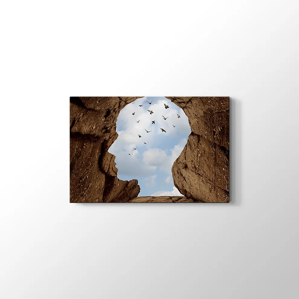 İnsan Kafası Şeklinde Kayalık Kanvas Tablo