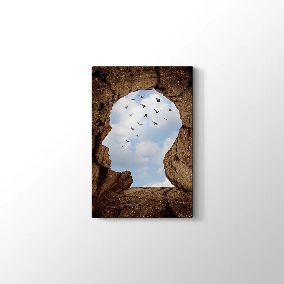 İnsan Kafası Şeklinde Kayalık Kanvas Tablo