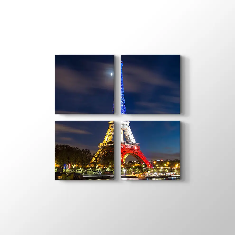 Eyfel Kulesi Gece Ve Işıklar Kanvas Tablo