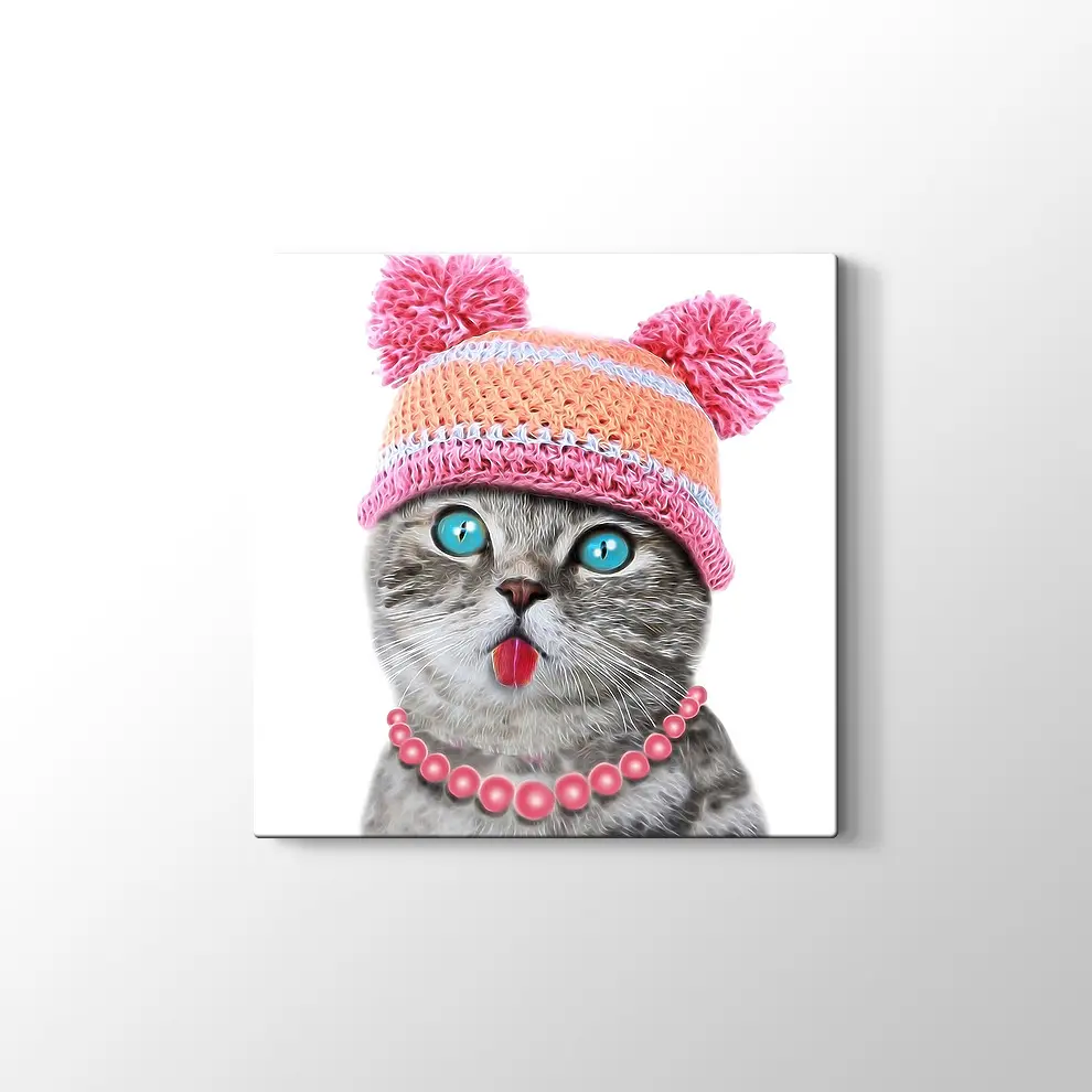 Şapkalı Kedi Kanvas Tablo