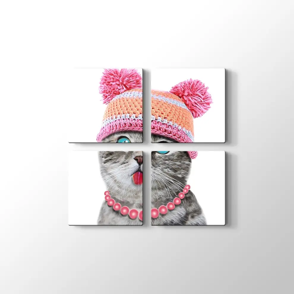 Şapkalı Kedi Kanvas Tablo