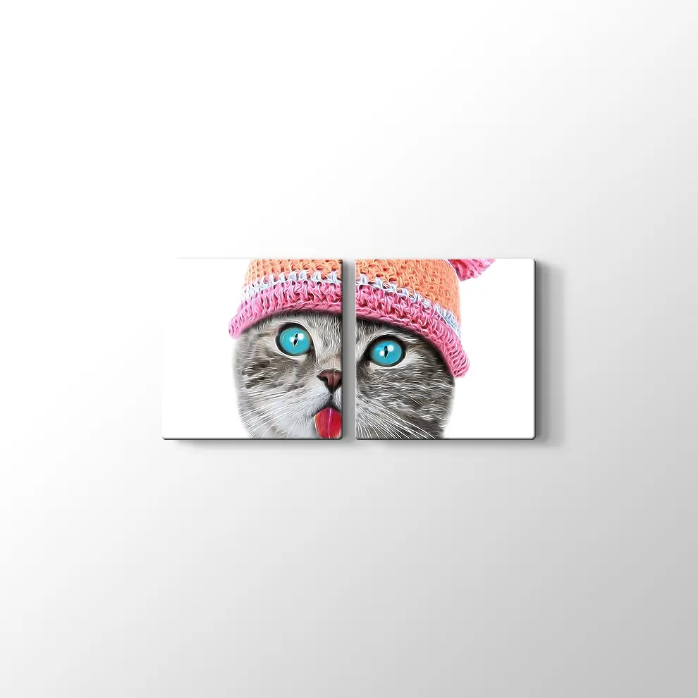 Şapkalı Kedi Kanvas Tablo