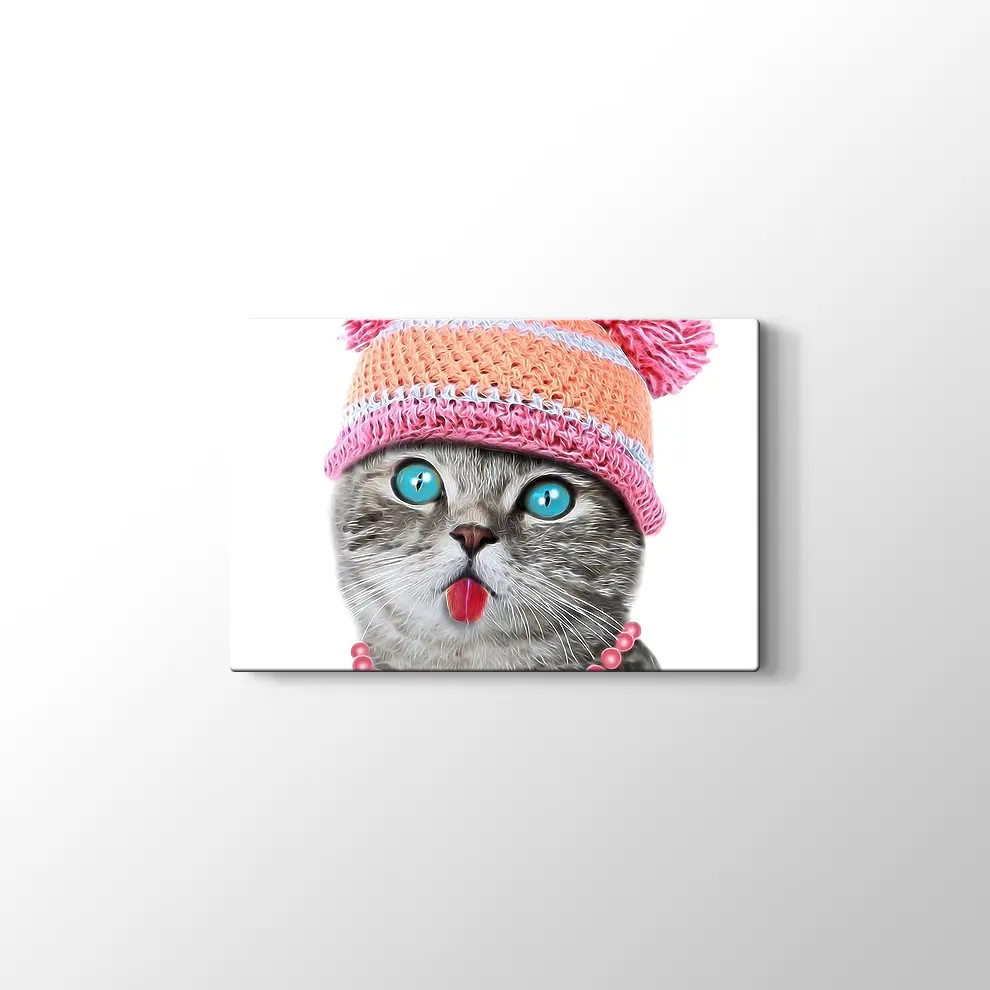 Şapkalı Kedi Kanvas Tablo