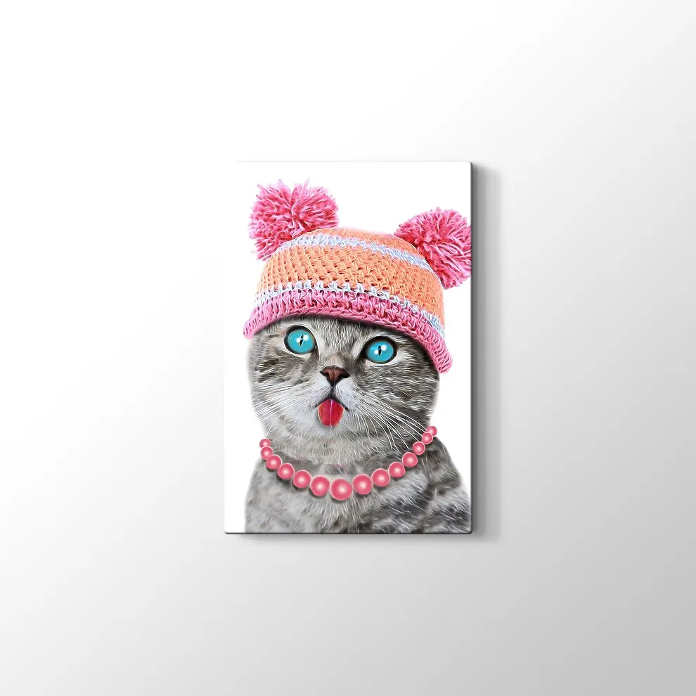 Şapkalı Kedi Kanvas Tablo
