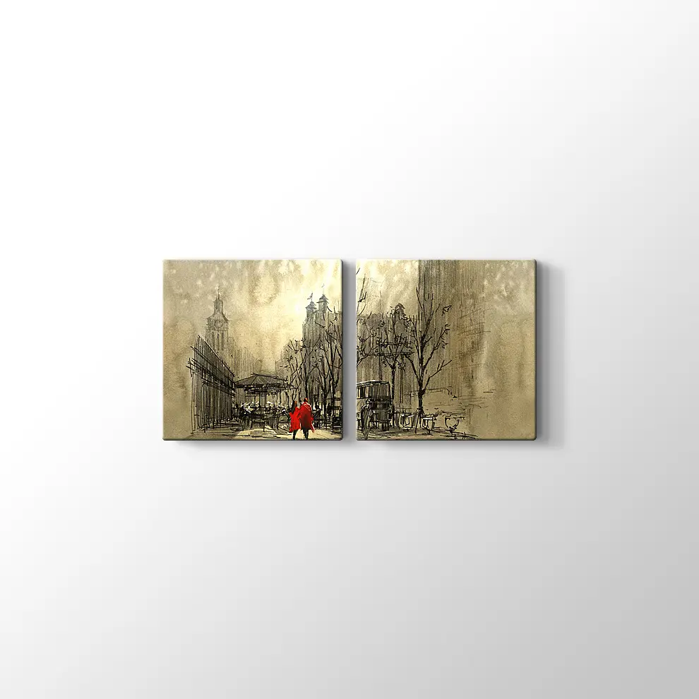 Kırmızılı Çift Kanvas Tablo