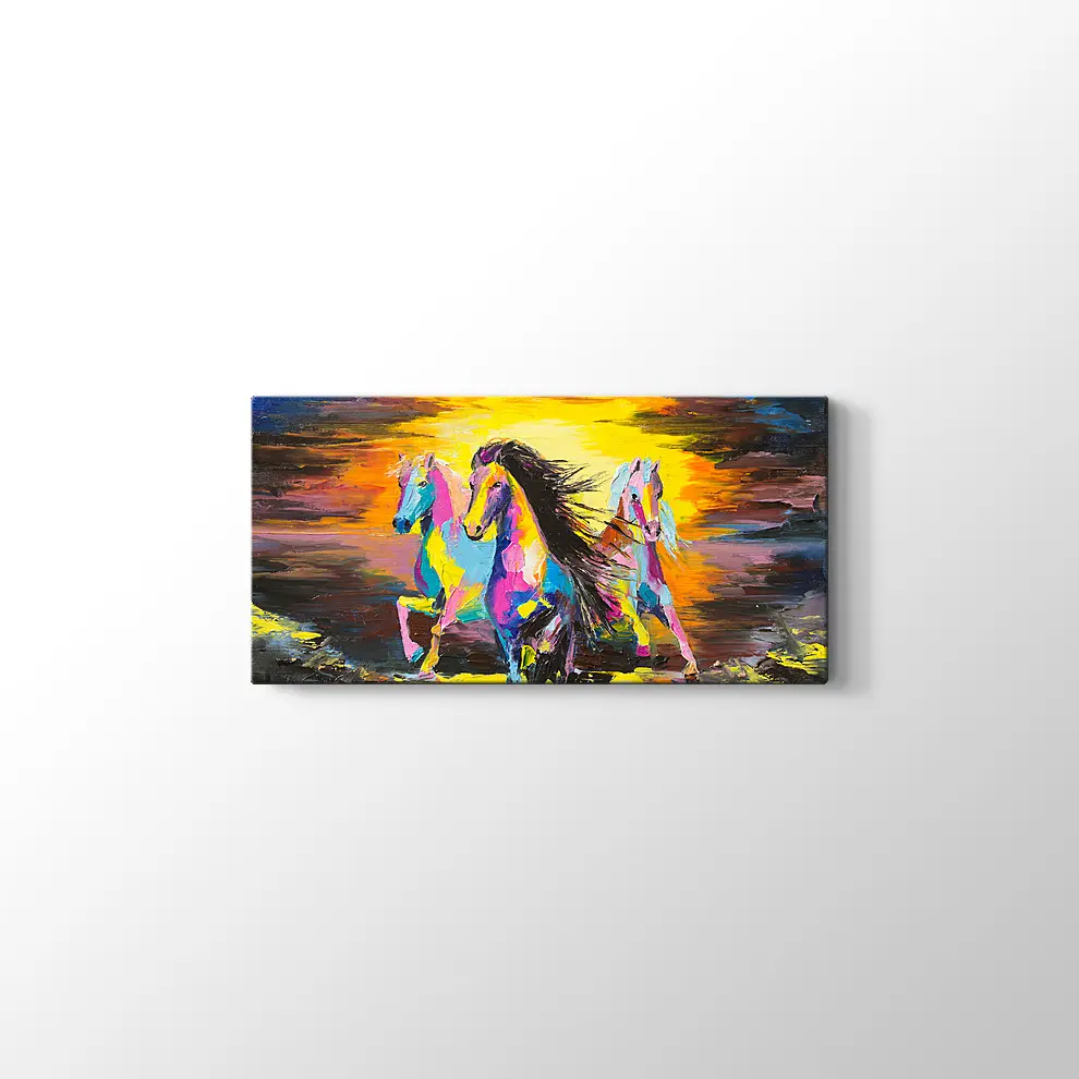 Yağlıboya Görünümlü Kum Üzerinde Atlar Kanvas Tablo