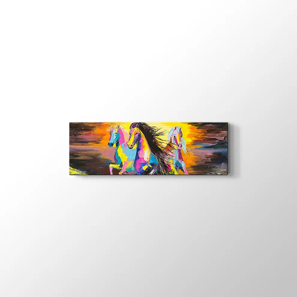 Yağlıboya Görünümlü Kum Üzerinde Atlar Kanvas Tablo