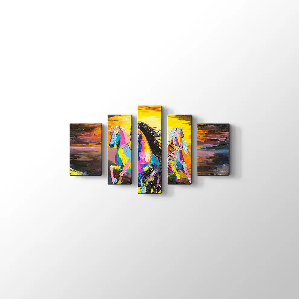 Yağlıboya Görünümlü Kum Üzerinde Atlar Kanvas Tablo