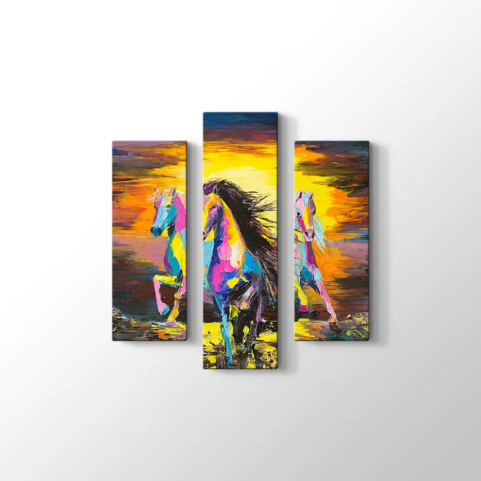 Yağlıboya Görünümlü Kum Üzerinde Atlar Kanvas Tablo