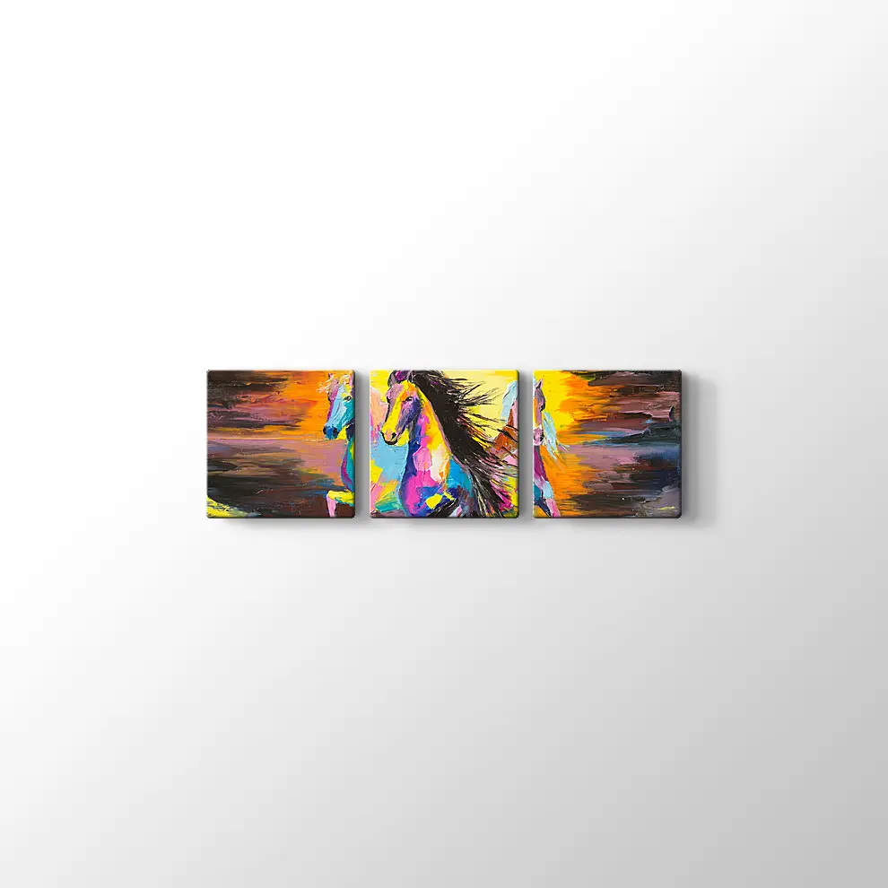 Yağlıboya Görünümlü Kum Üzerinde Atlar Kanvas Tablo