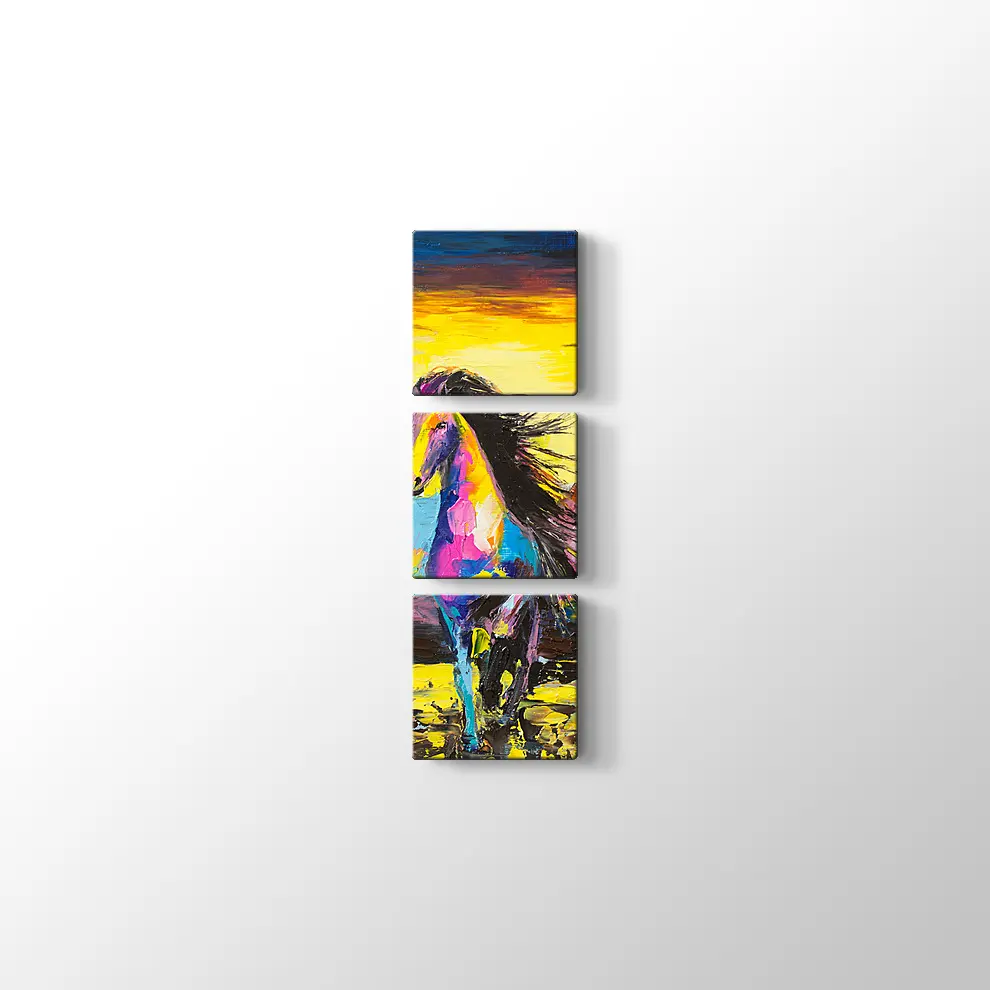 Yağlıboya Görünümlü Kum Üzerinde Atlar Kanvas Tablo