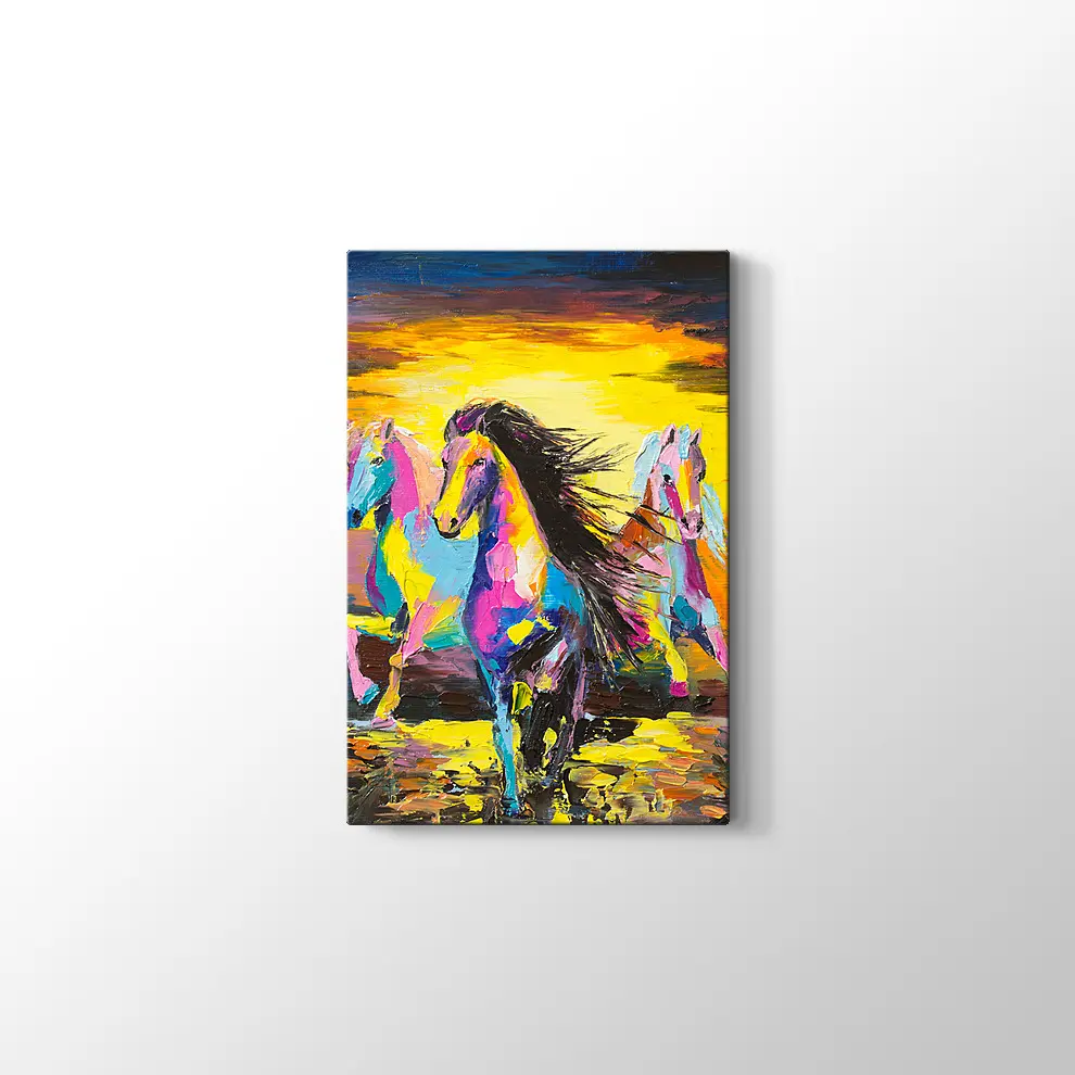 Yağlıboya Görünümlü Kum Üzerinde Atlar Kanvas Tablo